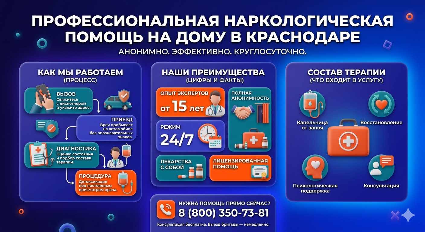 Инфографика о принципах лечения алкоголизма на дому в Месягутово: этапы вызова нарколога, преимущества анонимной детоксикации и состав медицинской помощи.